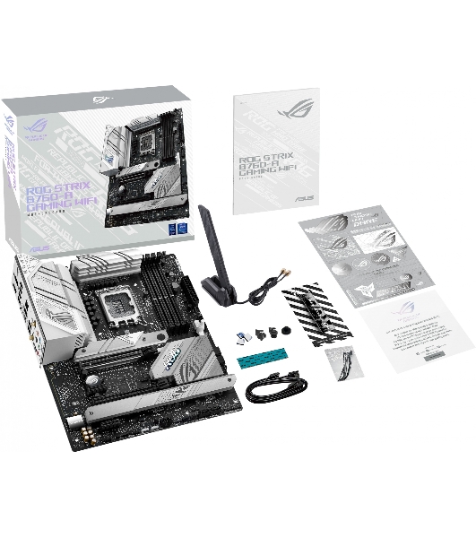 Материнская плата ASUS ROG STRIX B760-A GAMING WIFI, LGA 1700, Intel B760, 4xDDR5, 4xSATA, 3xM.2, 1xPCIe 5.0 x16, 1xPCIe 3.0 x4, 1xHDMI, 1xDP, 1x 2.5Gb LAN, 1xUSB-A 3.2 Gen 2, 2xUSB-A 3.2 Gen 1, 4xUSB 2.0, 5x3.5 мм, 7.1, Standard-ATX