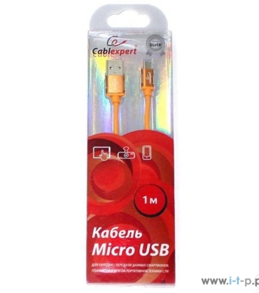 Кабель USB2.0 Cablexpert CC-S-mUSB01O-1M, AM/microB, серия Silver, длина 1м, оранжевый, блистер