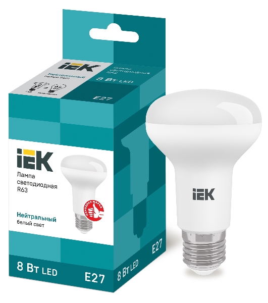 Лампа светодиодная IEK LLE-R63-8-230-40-E27 ECO R63 8Вт 4000К белый E27 720лм 230-240В