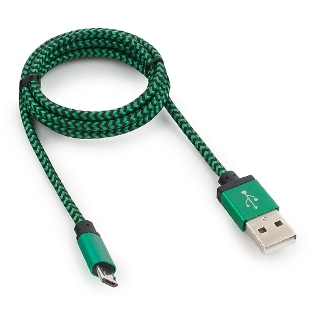 Кабель Gembird USB 2.0 Cablexpert AM/microBM 5P, 1м, нейлоновая оплетка, алюминиевые разъемы, зеленый, пакет