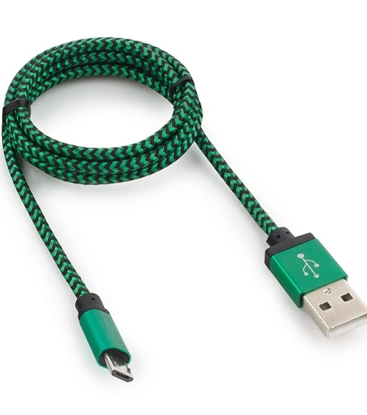Кабель Gembird USB 2.0 Cablexpert AM/microBM 5P, 1м, нейлоновая оплетка, алюминиевые разъемы, зеленый, пакет