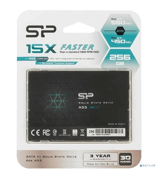 Накопитель SSD Silicon Power Ace A55, 256Gb, SATA III, 2.5', R/W 550/450