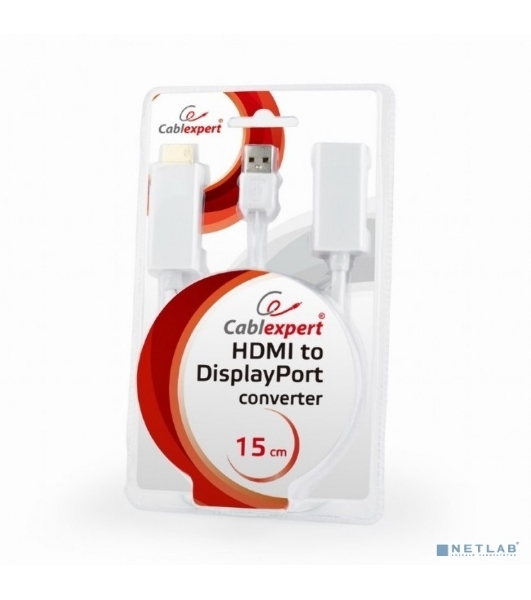 Конвертер HDMI->DisplayPort, Cablexpert DSC-HDMI-DP-W, HD19M+USBxHD20F, белый