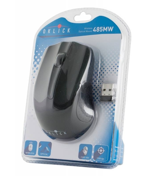 Мышь беспроводная Oklick 485MW черный, 1200 dpi, радиоканал, USB, кнопки - 3