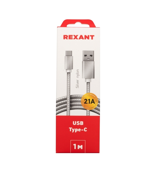 Кабель USB-Type-C Rexant 2A/nylon/silver/1м