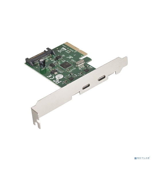 Контроллер ExeGate EXE-313 PCI-Ex4, 2*USB3.1 Type-C ext, разъем доп.питания (OEM)