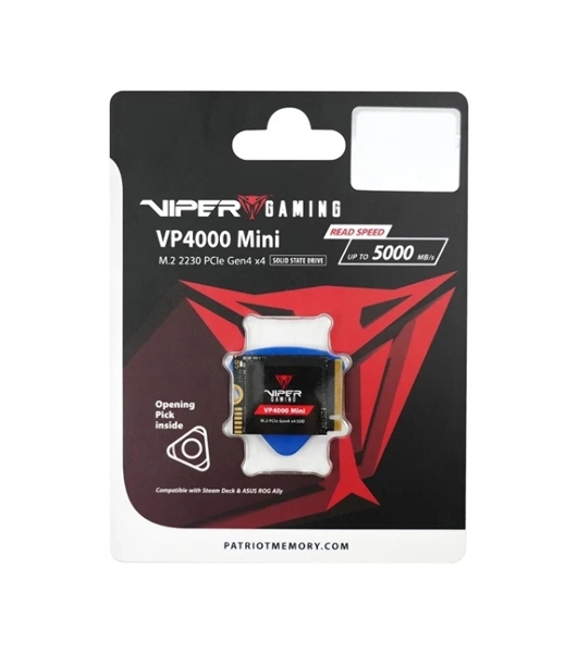Накопитель SSD Patriot Viper VP4000, 2Tb, PCIe 4.0 x16, M.2 2230, NVMe, R/W 3200/3500, с радиатором