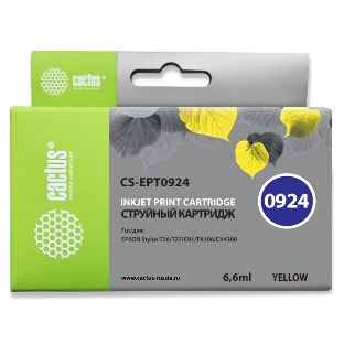Картридж струйный Cactus CS-EPT0924 (T0924) желтый (6,6 мл) для Epson Stylus C91/CX4300/T26/T27/TX106/TX109