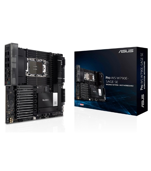 Материнская плата ASUS Pro WS W790E-SAGE SE, LGA4677, Intel W790, 8xDDR5 (ECC), 3xM.2, 2xSlimSAS, 8xSATA, 7xPCIe 5.0, 2x10Gb LAN, 1xUSB 3.2 Gen 2x2 (Type-C), 5xUSB 3.2 Gen 2 (Type-A + Type-C), 2xUSB 2.0, 5x3.5 мм, 7.1, EATX