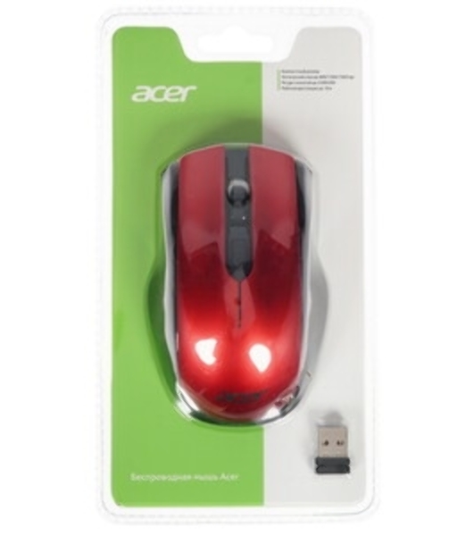 Мышь беспроводная Acer OMR032 черный/красный, 1600 dpi, радиоканал, USB, кнопки - 4