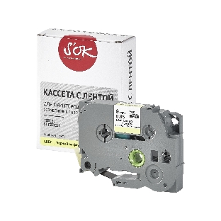 Кассета с лентой S'OK by Sakura Printing TZEC21 для Brother, черный на желтом, 9мм/8м, наклейка