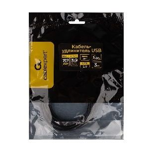 Кабель-удлинитель USB2.0 Cablexpert CCP-USB2-CMCF-3M, Type-C(М)/Type-C(F), 3А, 60Вт, PD/QC3.0, медь, Pro, 3м, черный, пакет