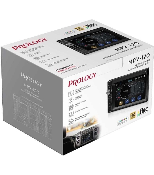 Автомагнитола Prology MPV-120, 2 DIN, 6.2', Bluetooth, USB Type-A, AUX, пульт ДУ