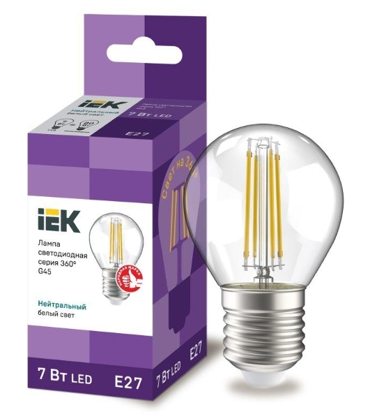 Лампа cветодиодная LED G45 шар прозр. IEK LLF-G45-7-230-40-E27-CL 7Вт 230В 4000К E27 серия 360°