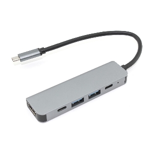 Адаптер Type-C на HDMI, USB 3.0*2 + 2 Type-C для MacBook, серый
