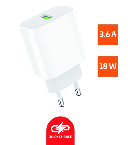 Сетевое зарядное устройство GoPower GPQC07 1USB 18W QC3.0 белый