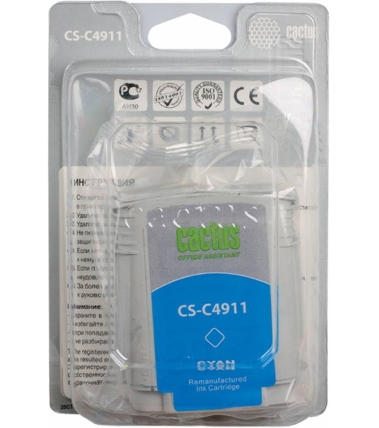Картридж струйный Cactus CS-C4911 №82 голубой (72 мл) для HP Design Jet 500/800C