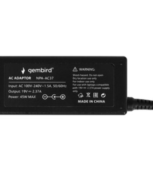 Блок питания Gembird для ноутбуков ACER, ASUS NPA-AC37, 19В/2.37А, 45Вт, штекер 3х1.1мм, коробка