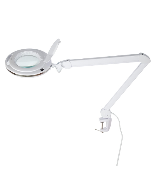 Лупа на струбцине Rexant, круглая, 3D, с подсветкой 60 LED, сенсорный регулятор яркости, белая