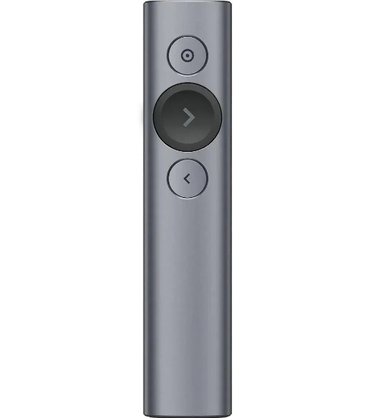 Презентер Logitech Spotlight Slate (серый, Bluetooth/2.4 GHz, перезаряжаемая литий-полимерная батарея 85мА·ч, 3D-акселерометр, гироскоп, кабель для зарядки, чехол) (арт. 910-004867, M/N: R-R0011/C-U0016)
