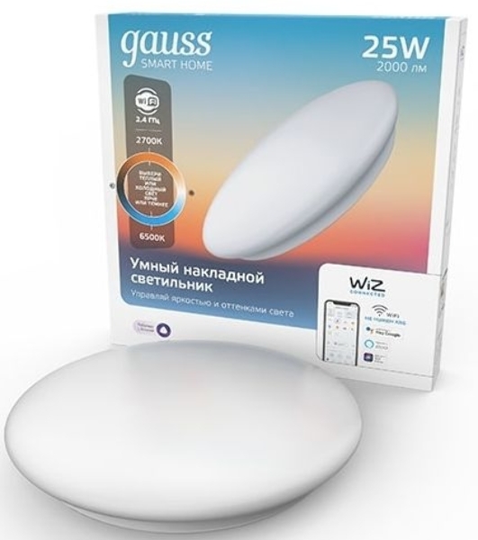 Светильник GaussSmartHome наст-потол 25W2000lm2700-6500К198-264V IP20 400x70мм изм.цвет.тем.+дим LED1/5