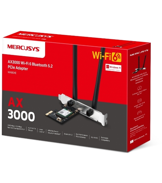Сетевой адаптер Wi-Fi + Bluetooth Mercusys MA80XE AX3000 PCI Express (ант.внеш.несъем.) 2ант.
