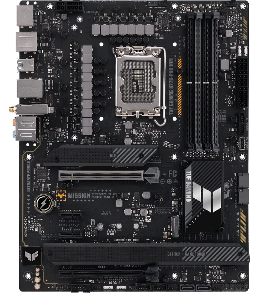 Материнская плата ASUS TUF GAMING H770-PRO WIFI, LGA 1700, Intel H770, 4xDDR5, 4xSATA, 4xM.2, 1xPCIe 5.0 x16, 1xPCIe 4.0 x4, 2xUSB-A 3.2 Gen 2, 4xUSB-A 3.2 Gen 1, 1xUSB-C 3.2 Gen 2x2, 1x2.5Gb LAN, 5x3.5 мм, 7.1, Standard-ATX