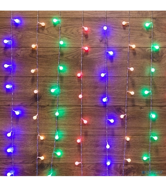 Гирлянда Neon-night 'Светодиодный Дождь' 1,5x1,5 м, с насадками шарики, свечение с динамикой, прозрачный провод, 230 В, диоды Мультиколор