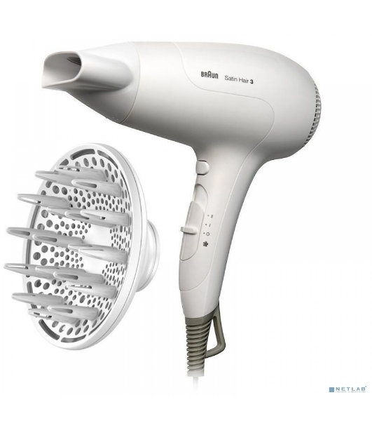 Фен Braun HD385 Satin Hair 3 белый, 2000 Вт, ионизация