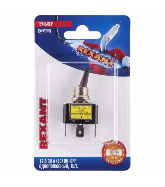Тумблер Rexant 12V 30А (3c) ON-OFF однополюсныйс красной LED подсветкой (ASW-07D-2) (в упак. 1шт.)