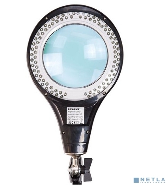 Лупа на струбцине Rexant, круглая, 5D, с подсветкой 56 SMD LED, черная