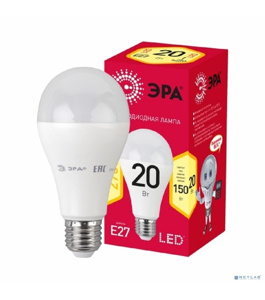 Лампа светодиодная ЭРА RED LINE LED A65-20W-827-E27 R E27 20Вт груша теплый белый свет