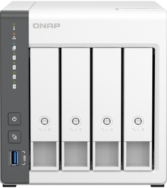 Сетевое хранилище SMB QNAP TS-433-4G NAS 4 HDD trays. ARM 4-core Cortex-A55 2.0GHz, ram 4 Gb (max), 1x1GbE, 1x2.5GbE, 2xUSB 2.0 port,1xUSB 3.2 Gen 1