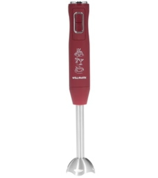 Блендер погружной Willmark WHB-1250PS (500Вт,рег.скор,турбо режим,Soft touch, измельчитель,бордовый)