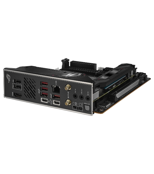 Материнская плата ASUS ROG STRIX B650E-I GAMING WIFI, AM5, AMD B650, 2xDDR5, 2xSATA, 2xM.2, 1xPCIe 5.0 x16, 1xHDMI, 1x 2.5Gb LAN, 4xUSB-A 3.2 Gen 2, 1xUSB-A 3.2 Gen 1, 1xUSB-C 3.2 Gen 2x2, 3x3.5 мм, 7.1, Mini-ITX