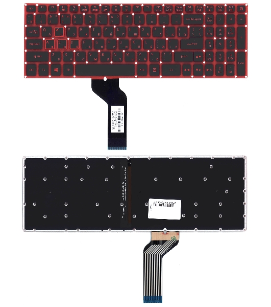 Клавиатура для ноутбука Acer Nitro 5 AN515-51 черная с красной подсветкой (стрелки без рамки)
