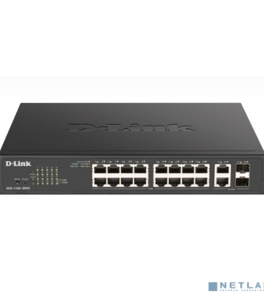 Коммутатор D-Link DGS-1100-18PV2/A3A, 16×1 Гбит/с + 2×1 Гбит/с Combo, настраиваемый