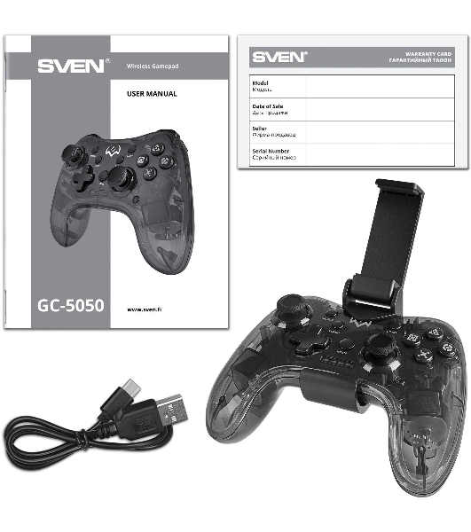 Геймпад SVEN GC-5050 черный Bluetooth Беспроводной виброотдача обратная связь (в компл.:держатель для смартфона/кабель USB) (SV-016029)