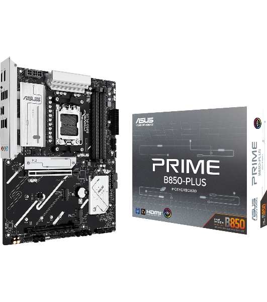 Материнская плата ASUS PRIME B850-PLUS, AM5, AMD B850, 4xDDR5, 4xSATA, 3xM.2, 1xPCIe 5.0 x16, 1xPCIe 4.0 x16, 1xDP, 1xHDMI, 1x2.5Gb LAN, 4xUSB-A 10Gbps, 1xUSB-C 10Gbps, 2xUSB-A 5Gbps, 2xUSB-A 2.0, 3x3.5 мм, 7.1, ATX