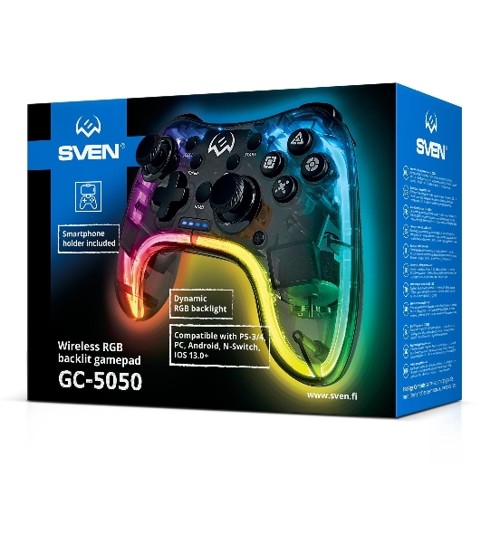 Геймпад SVEN GC-5050 черный Bluetooth Беспроводной виброотдача обратная связь (в компл.:держатель для смартфона/кабель USB) (SV-016029)