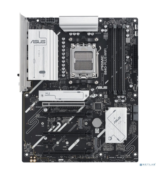 Материнская плата ASUS PRIME B840-PLUS WIFI, AM5, AMD B840, 4xDDR5, 4xSATA, 3xM.2, 1xPCIe 4.0 x16, 1xPCIe 3.0 x16, 2xPCIe 3.0 x16, 1xPCIe 3.0 x1, 1xDP, 1xHDMI, 1x 2.5Gb LAN, 8xUSB-A, 3x3.5 мм, 7.1, ATX