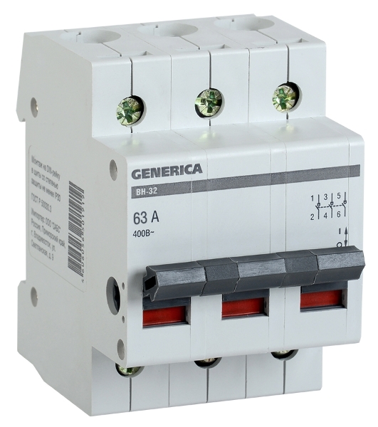 Выключатель нагрузки IEK MNV15-3-063 (мини-рубильник) ВН-32 3Р 63А GENERICA