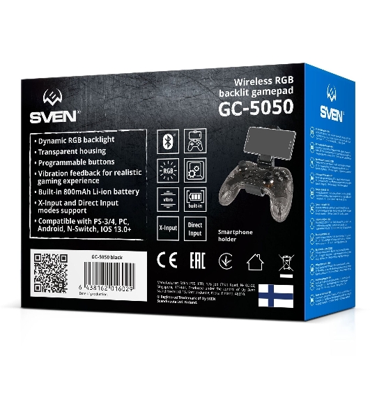 Геймпад SVEN GC-5050 черный Bluetooth Беспроводной виброотдача обратная связь (в компл.:держатель для смартфона/кабель USB) (SV-016029)