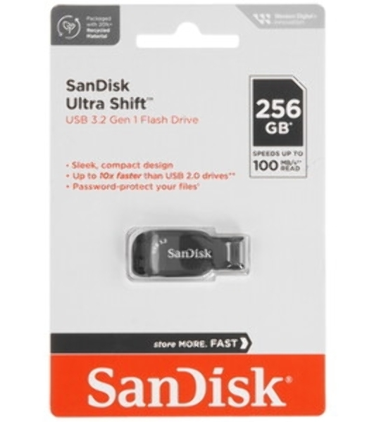 Флешка USB Sandisk CZ410 Shift Ultra (SDCZ410-256G-G46), 256Gb, USB 3.2, R/W 100/45, черный