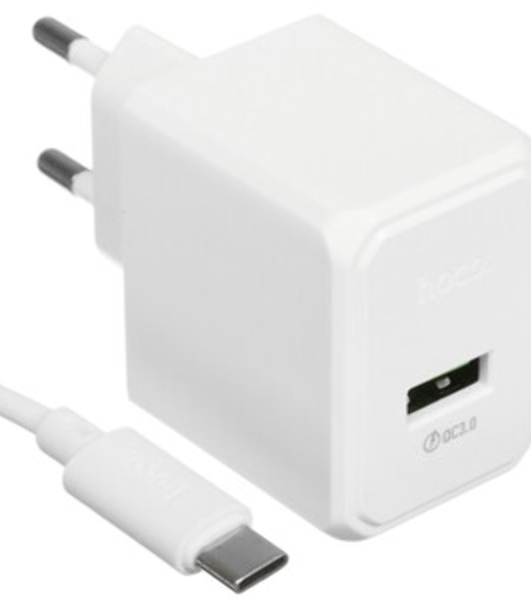 Зарядное устройство Hoco 18Вт, 3А, QC3.0, 1xUSB + кабель USB/Type-C, CS12A, белый, блистер
