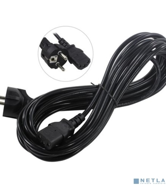 Кабель питания ExeGate Power PC-5P (Евровилка Schuko->С13) VDE-250V-3*0.5-CU, 6A, черный, 5м