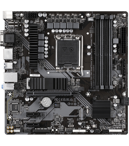 Материнская плата Gigabyte B760M DS3H DDR4, LGA 1700, Intel B760, 4xDDR4, 4xSATA, 2xM.2, 1xPCIe 4.0 x16, 2xPCIe x1, 1xHDMI, 1xDP, 1xVGA, 1x 2.5Gb LAN, 3xUSB-A 3.2 Gen 1, 1xUSB-C 3.2 Gen 2, 2xUSB-A 2.0, 3x3.5 мм, 7.1, mATX
