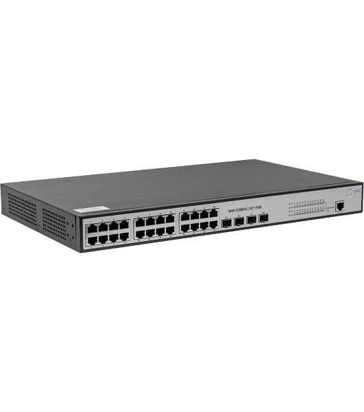 Коммутатор POE управляемый гигабитный уровня 2, 24 порта 10/100/1000Base-T с поддержкой PoE, 4 порта 100/1000BASE-X (SFP), бюджет POE 370W