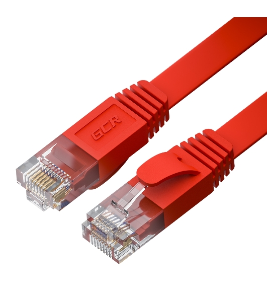 Патч-корд GCR PROF плоский прямой 10.0m, UTP медь cat.6, красный, 30 AWG, ethernet high speed 10 Гбит/с, RJ45, T568B, GCR-52851