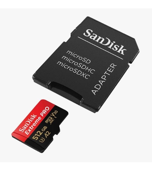 Флеш карта microSD 512Gb SanDisk microSDXC Class 10 UHS-I A2 C10 V30 U3 Extreme Pro (SD адаптер) 200Mb/s
